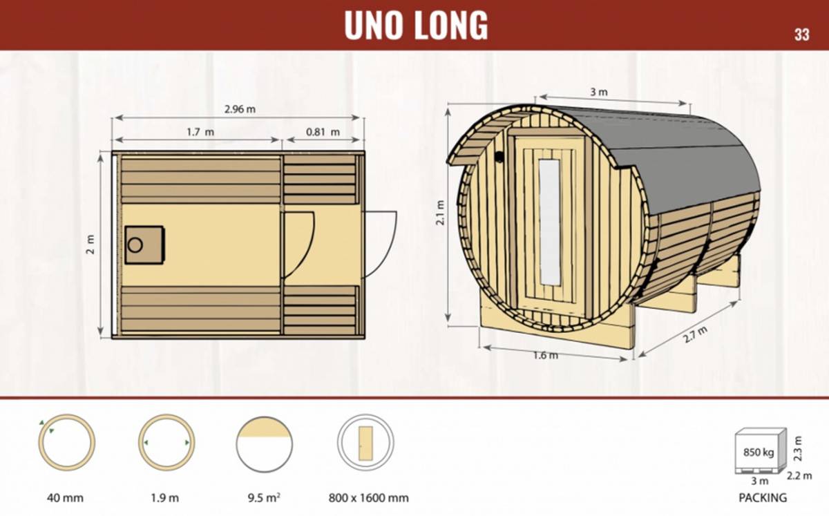 Badstutønne Uno Long Ø 2,0 × 2,8 m
