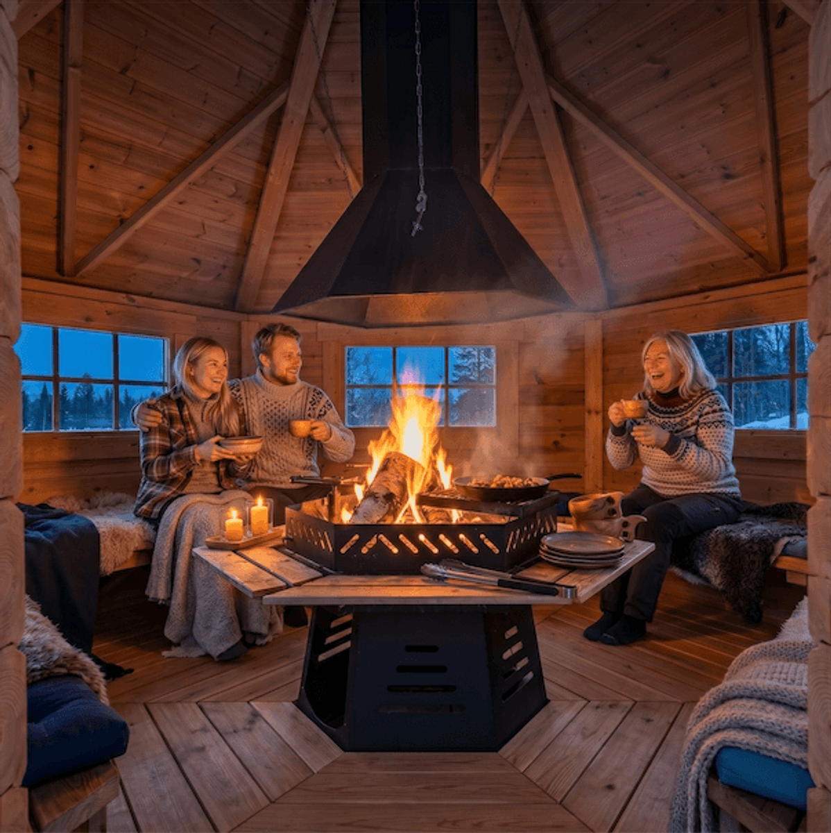 Gapahuk 10 m2 Royal med grill og benker - Rett vegg
